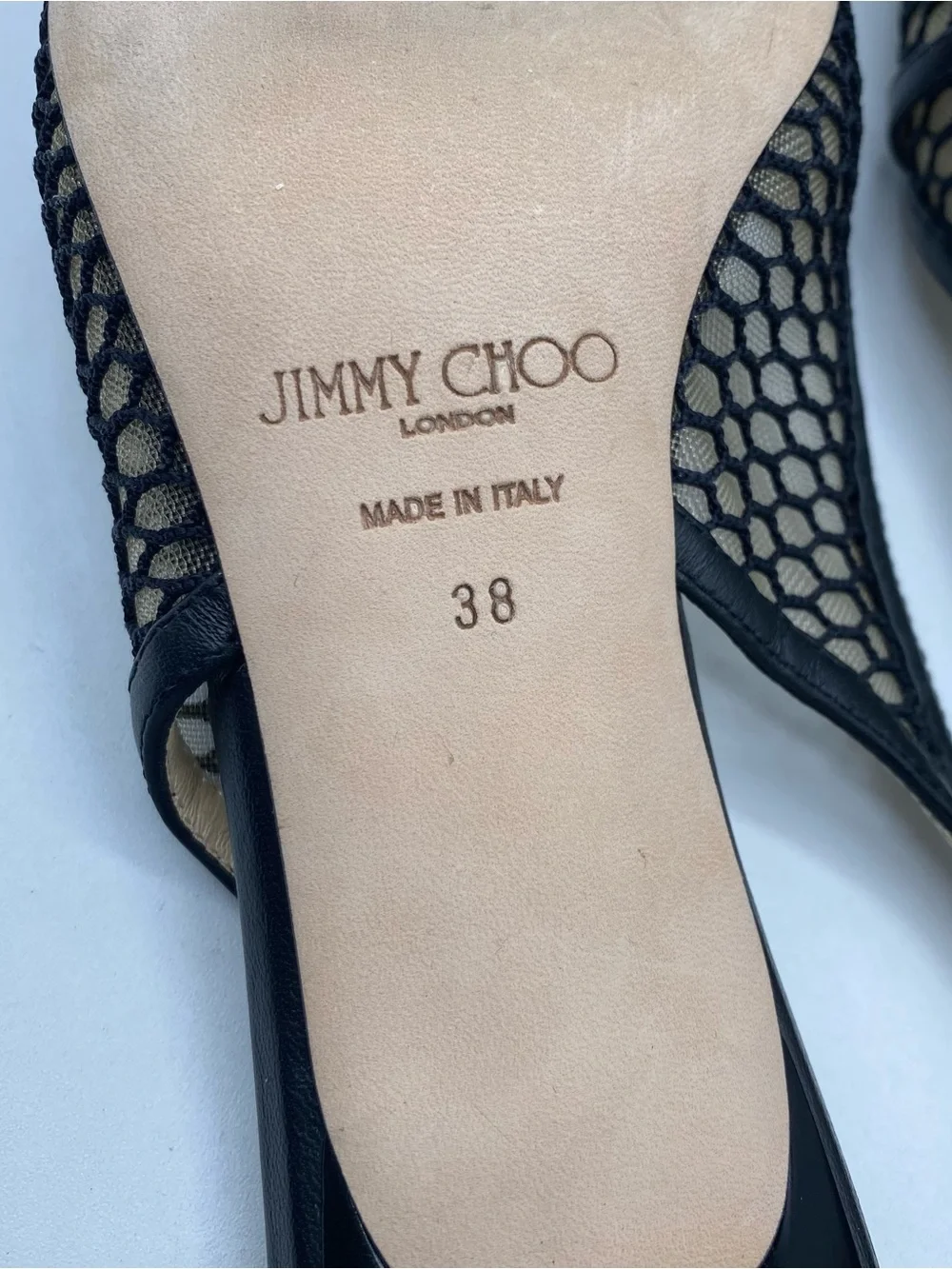 Jimmy Choo Amita 45 Black Mesh Pointed Slingback Pumps with Pearl Accent